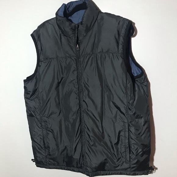 Eddie Bauer mens L tall reversible goosedown puffer vest black blue gorpcore - Picture 1 of 7